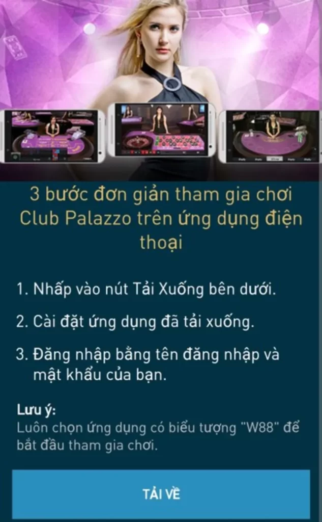 click tải về để tải app W88