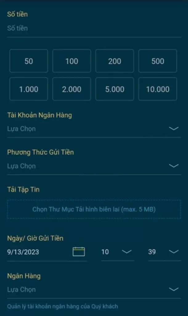 nhập thông tin nạp tiền W88
