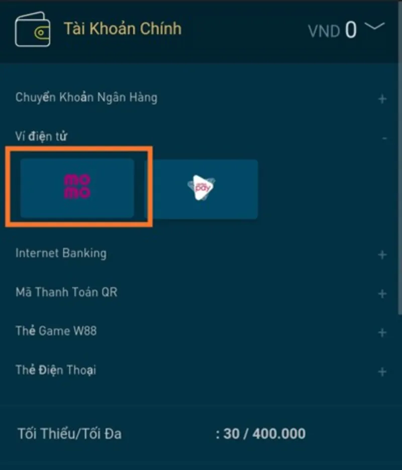 nạp tiền Momo W88