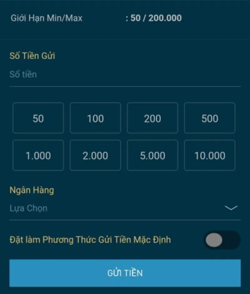 nhập thông tin gửi tiền chuyển khoản W88