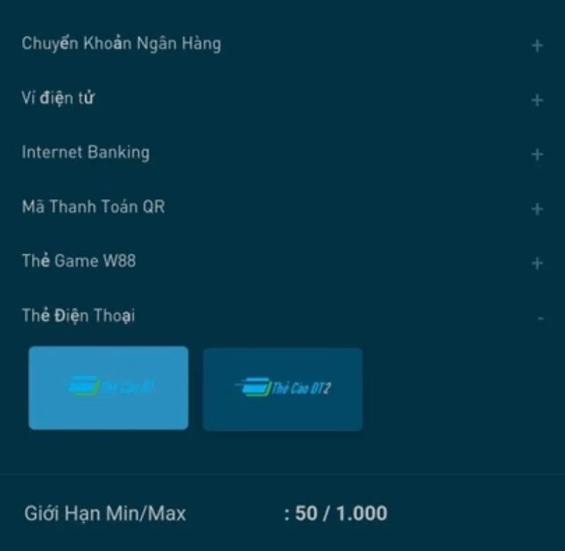 nạp tiền thẻ cào điện thoại W88