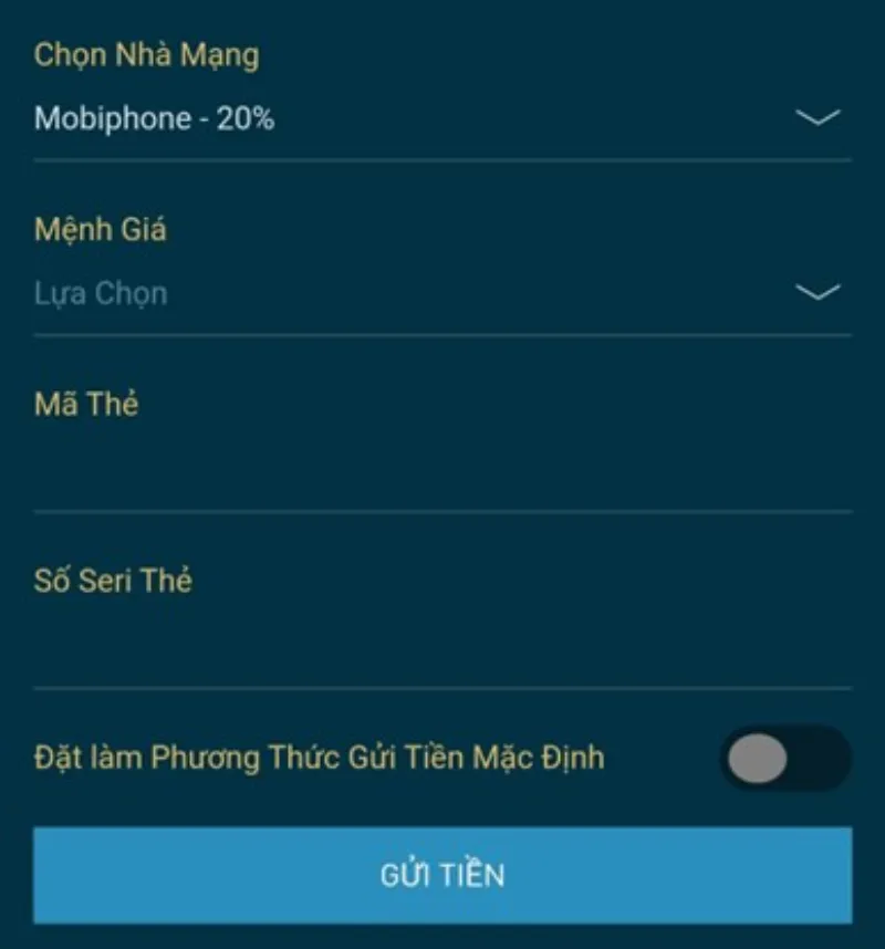 nhập thông tin thẻ cào W88