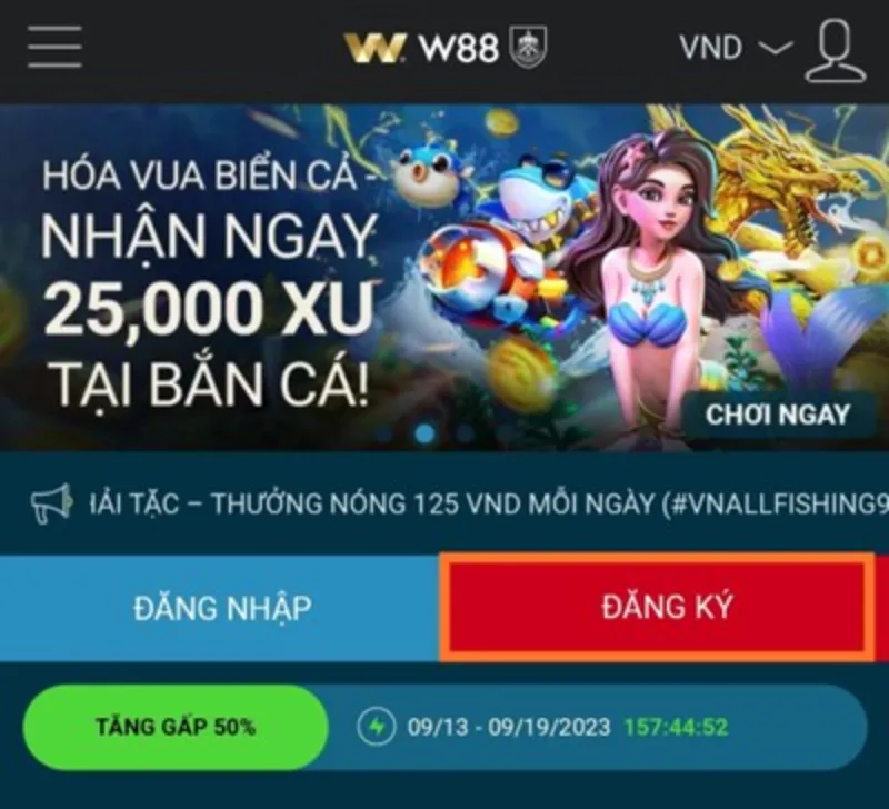 giao diện đăng ký W88
