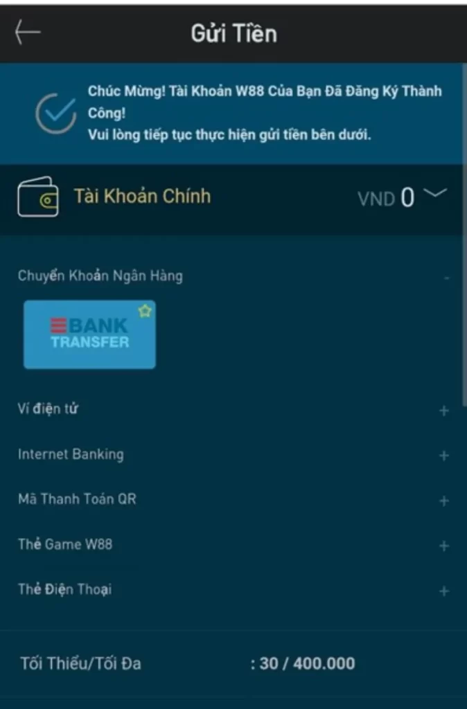 thông báo đăng ký W88 thành công