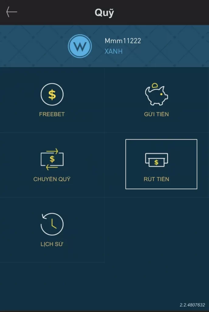 bấm chọn rút tiền W88