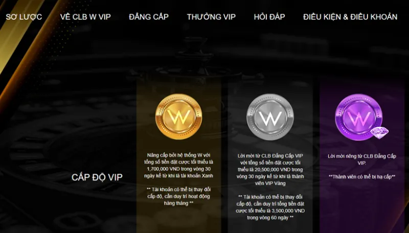 các cấp độ VIP W88