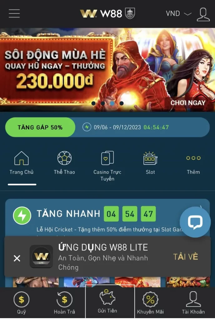 đăng nhập gửi tiền W88