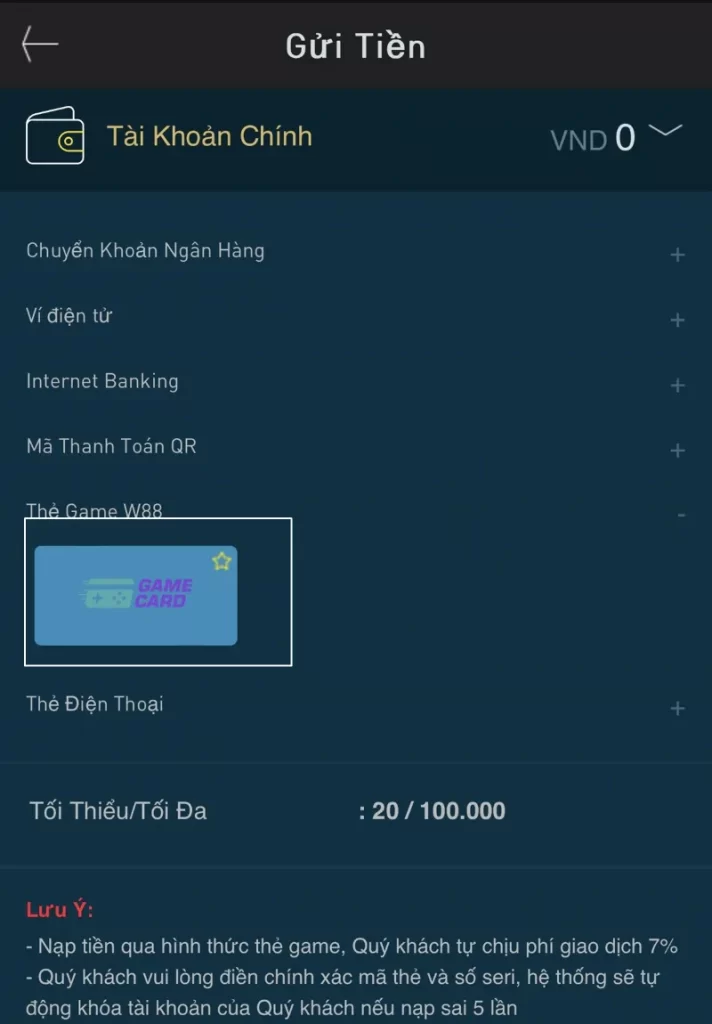thẻ game W88