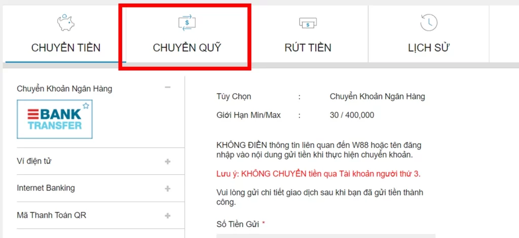 Hướng Dẫn Chuyển Quỹ W88 Dễ Dàng