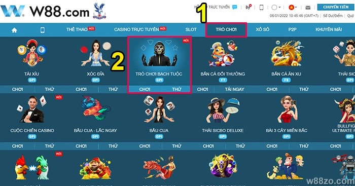 Hướng Dẫn Cách Chơi Trò Chơi Bạch Tuột W88